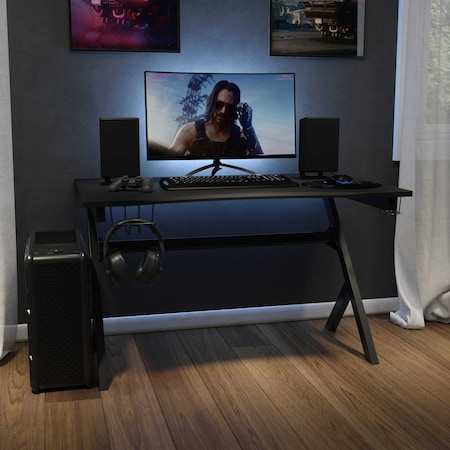 Flash Furniture Black Computer Gaming Desk - Headphone Holder NAN-NJ-TG-D1904-GG